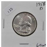 1958 D WASHINGTON QUARTER GEM