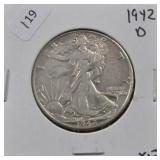1942 D WALKING HALF DOLLAR XF