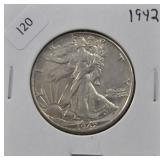 1942 WALKING HALF DOLLAR AU