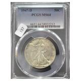 1947 D WALKING HALF DOLLAR PCGS MS64