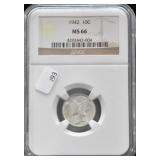 1942 MERCURY DIME NGC MS66
