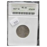 1907 V NICKEL ANAX MS62 NICE TONING
