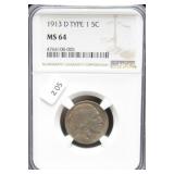 1913 D TYPE 1 NGC MS64 BUFFALO NICKEL