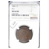 1844 LARGE CENT NGC MS64BN RARE GRADE