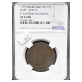 1793 NGC XF45 HALF PENNY