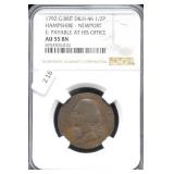 1792 NGC AU55 G BRIT HALF PENNY