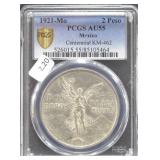 1921 MEXICO 2 PESO PCGS AU55 RARE