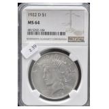 1922 D PEACE DOLLAR NGC MS64