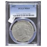 1927 PEACE DOLLAR PCGS MS64 RARE