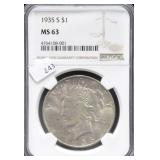 1935 S PEACE DOLLAR NGC MS63 RARE