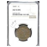 1849 NGC AU55 LARGE CENT