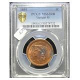 1855 PCGS MS63 RB LARGE CENT