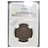 1848 NGC XF 40 LARGE CENT