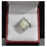 OPAL AND BLUE TOPAZ EVENING RING