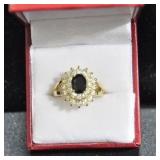 ONYX AND WHITE SAPPHIRE ESTATE TYPE RING