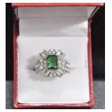 EMERAL AND WHITE TOPAZ ESTATE STYLE RING