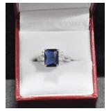 EMERAL CUT SAPPHIRE ESTATE STYLE RING