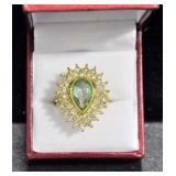 PEAR CUT TEAL TOPAZ ESTATE STYLE RING
