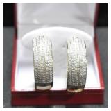 2 TONE DIAMOND HOOP EARRINGS