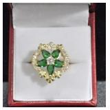 5 LEAF EMERALD EVENING RING