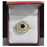 ONYX AND WHITE TOPAZ ESTATE STYLE RING