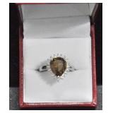 PEAR CUT SMOKEY PERIDOT ESTATE STYLE RING