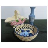 DESERT ROSE DESIGN BASKET, BLUE AND WHITE BOWL,