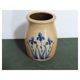 6" STONEWARE CROCK WITH BLUE IRIS DESIGN