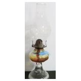 VINTAGE GLASS OIL LAMP WITH ETCHED CHINMEY
