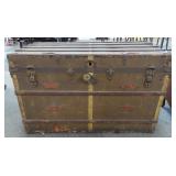 ANTIQUE FLAT TOP TRUNK WITH TRAY