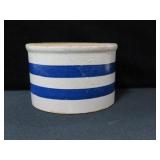 6" BLUE AND GRAY STRIPED CHEESE CROCK