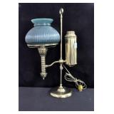 BRASS STUDENT LAMP WITH GREEN GLASS SHADE