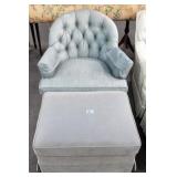 TUFTED BARREL BACK ARM CHAIR WITH OTTOMAN