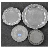 2 SILVERPLATE TRAYS AND 2 SILVERPLATE TRIVETS