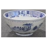 14" BLUE AND WHITE PUNCH BOWL - STONEWARE