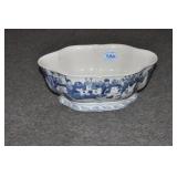 BLUE AND WHITE STONEWARE ASIAN CENTERPIECE BOWL