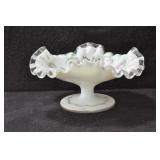 FENTON COMPOTE WITH FLUTED RIM - HAND PAINTED