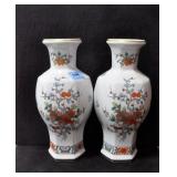 PAIR HAND PAINTED CERAMIC VASES - 13"