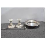 REED & BARTON 10" SILVERPLATE BOWL, PAIR CANDLE