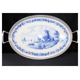 WESTRAVEN - HOLLAND DELFT SERVING TRAY WITH ALUMIN