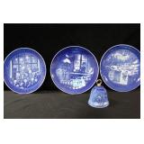 3 ROYAL COPENHAGEN BLUE AND WHITE PLATES - 1 B&G B