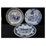 3 BLUE AND WHITE DELFT PLATES