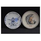 3 CERAMIC DISHES: 1981 HUMMEL PLATE, 1972 DELFT