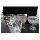 GROUPING: GLASSWARE: CRYSTAL ICE BUCKET, PAINTED P