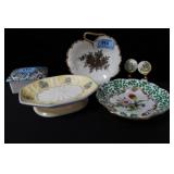 3 CERAMIC DISHES AND COVERED CERAMIC BOX