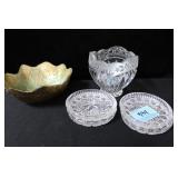 CRYSTAL COASTERS, VASE AND BOWL