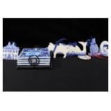 BLUE AND WHITE COASTERS AND CHRISTMAS TREE