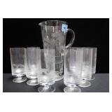 PITCHER AND 8 PHEASANT ETCHED BARWARE