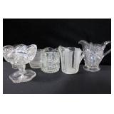 5 CRYSTAL CREAMERS AND OPEN COMPOTE