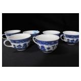 6 BLUE AND WHITE CERAMIC TEA CUPS